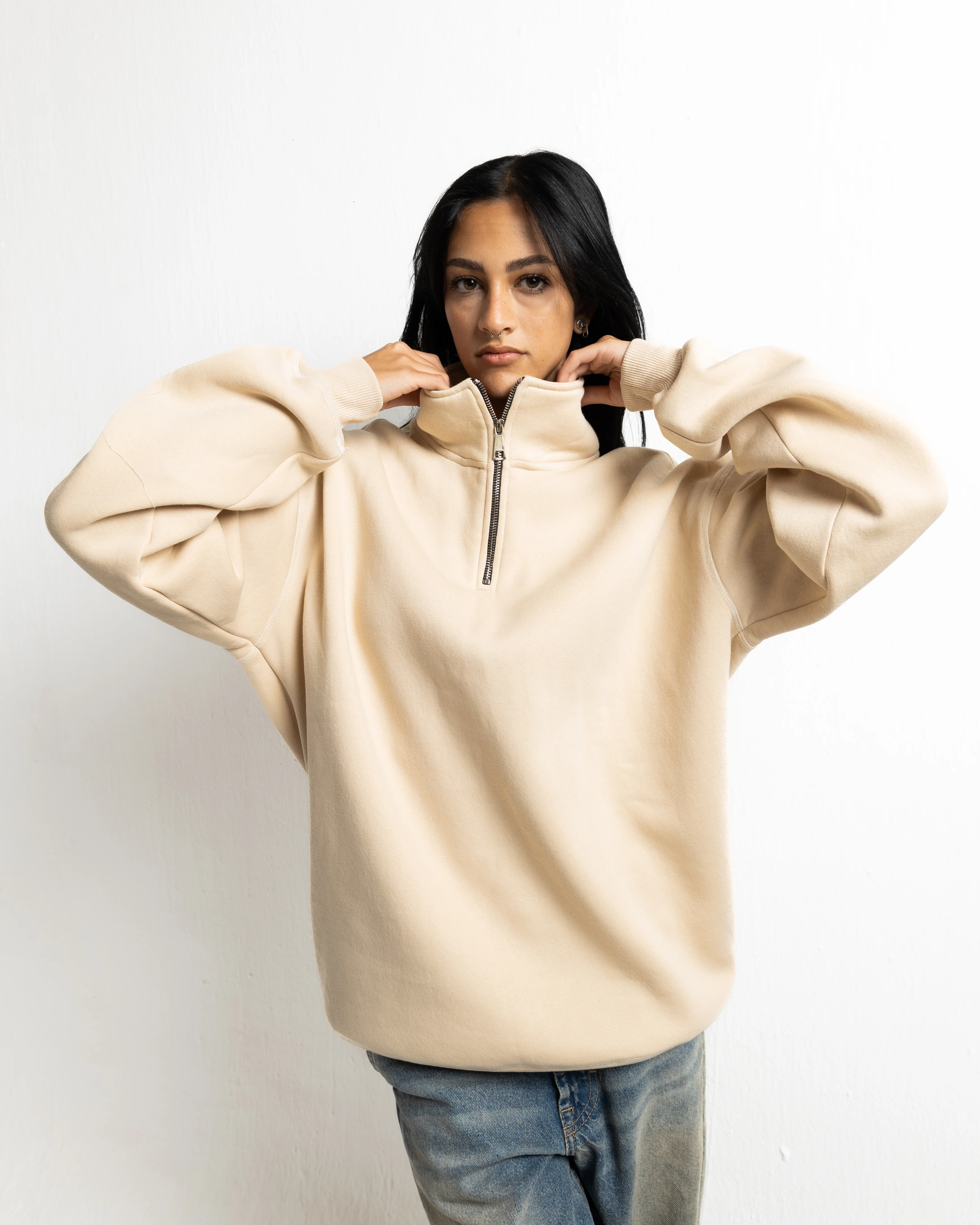 Beige Unisex Quarter Zip			